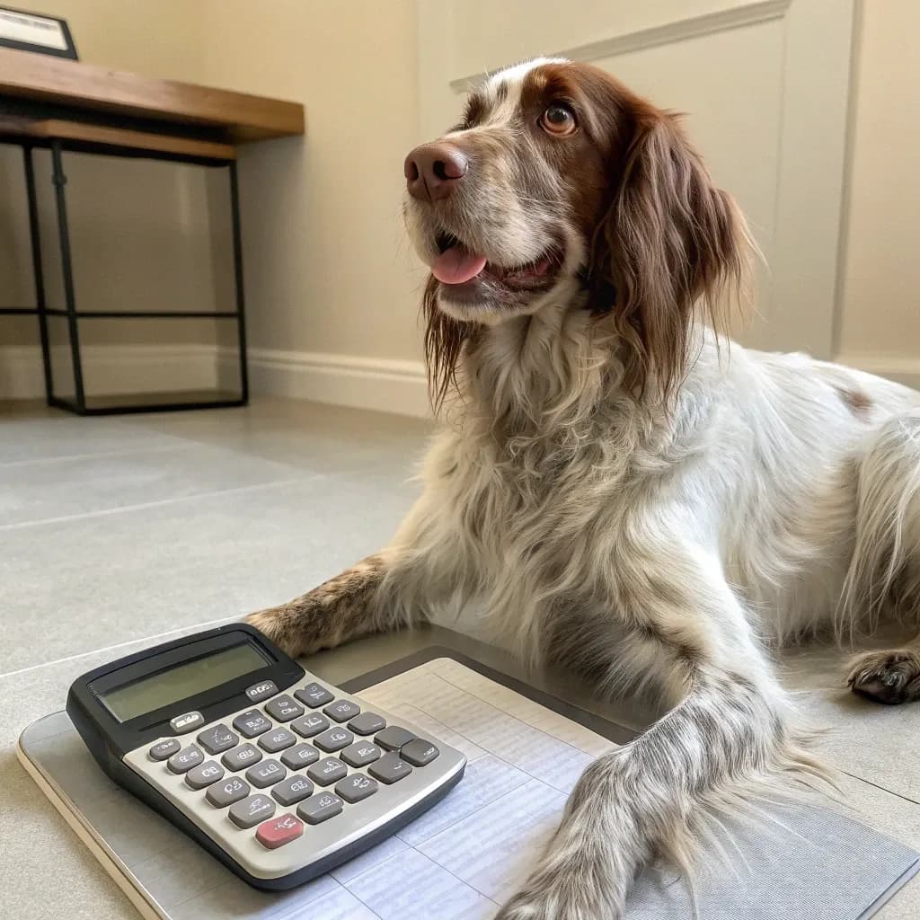 A photo of a German Longhaired Pointer sitting inside on the floor