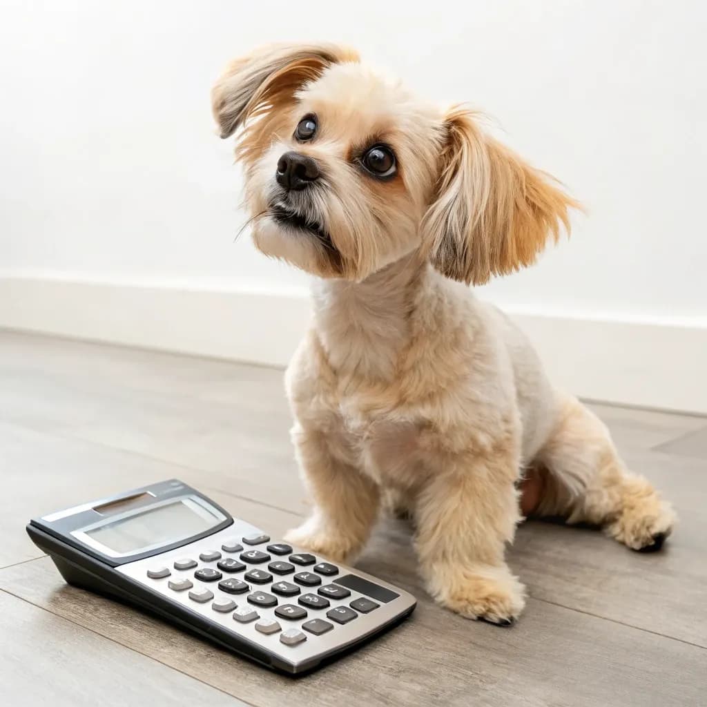 Mi-Ki sitting with a calculator