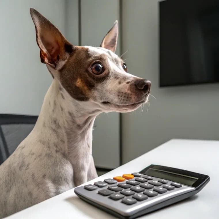 American Hairless Terrier sitting with a calculator
